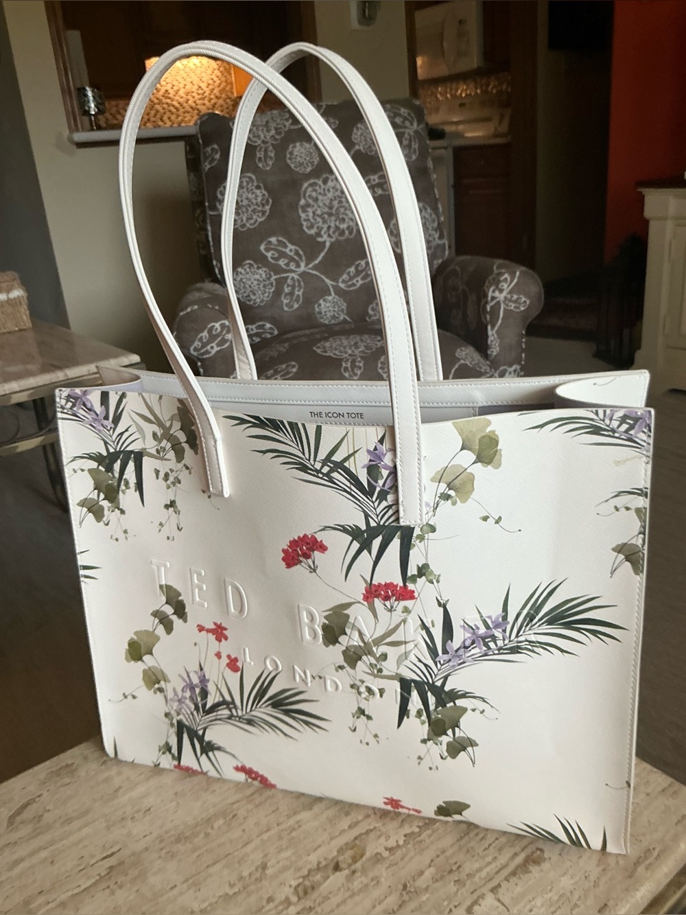 Ted Baker London Icon Tote Botanical Floral Shopper Shoulder Bag White Large